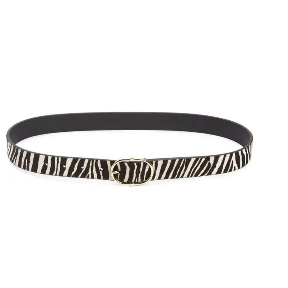Hallie Zebra Stripe Genuine Calf Hair Leather Belt Small Gold Buckle #52